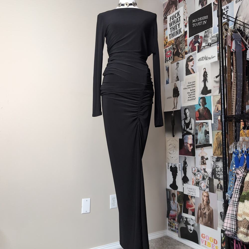 Long Sleeve Ruched Gothic Maxi Dress
